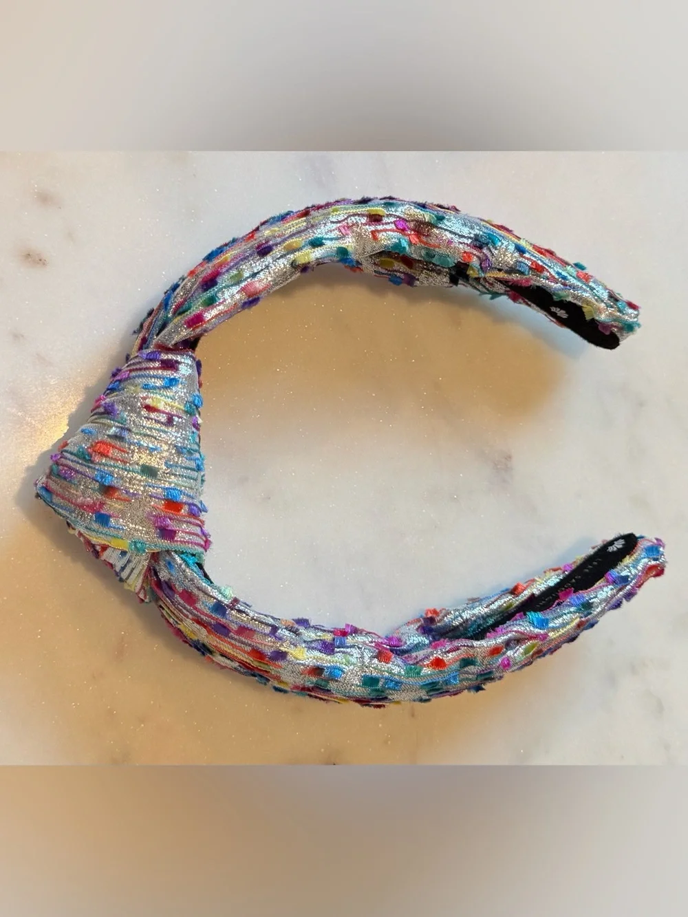 Lele Sadoughi Silver Metallic Confetti Multicolor Knotted Headband